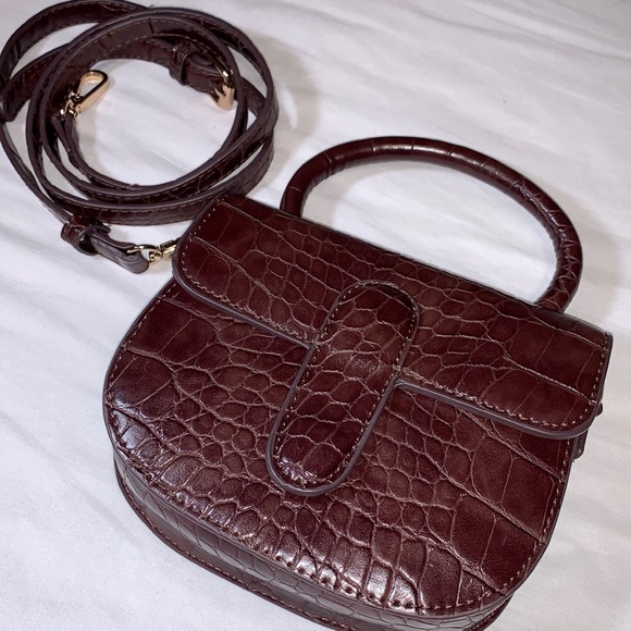 Aqua Handbags - AQUA Croc-embossed Brown Crossbody